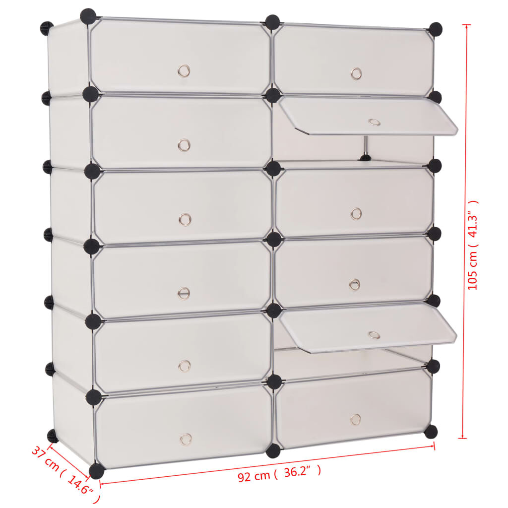 vidaXL Interlocking Shoe Organiser with 12 Compartments White