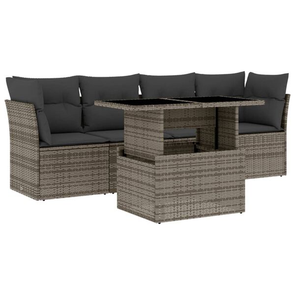 vidaXL 5 Piece Garden Sofa Set with Cushions Grey Poly Rattan