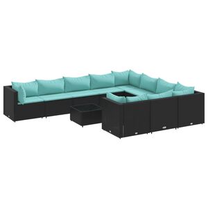 vidaXL 11 Piece Garden Sofa Set with Cushions Black Poly Rattan