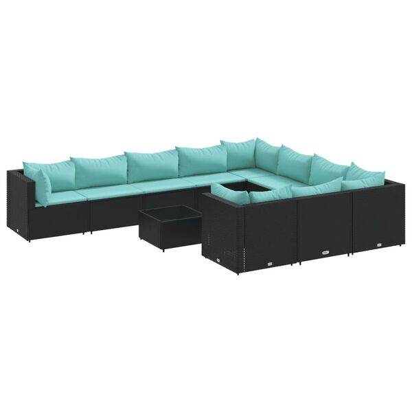 vidaXL 11 Piece Garden Sofa Set with Cushions Black Poly Rattan