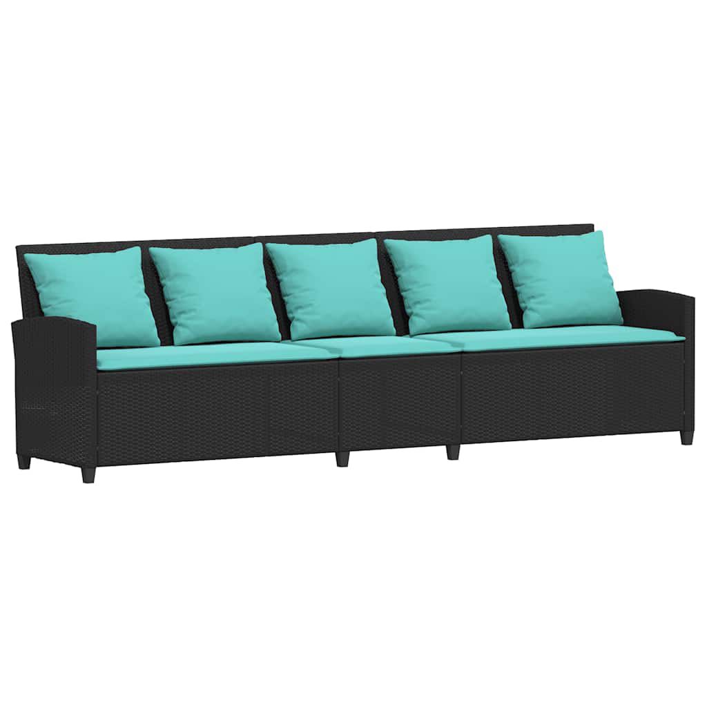 vidaXL Garden Sofa with Cushions Black Poly Rattan