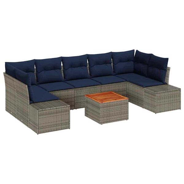 vidaXL Garden Sofa Set with Cushion 8 pcs Grey Poly rattan