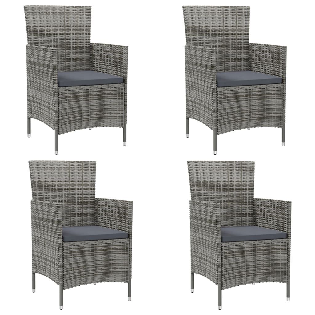 vidaXL Garden Chairs with Cushions 4 pcs Poly Rattan Grey