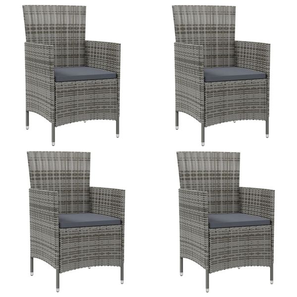 vidaXL Garden Chairs with Cushions 4 pcs Poly Rattan Grey