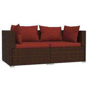 vidaXL 2-Seater Sofa with Cushions Brown Poly Rattan
