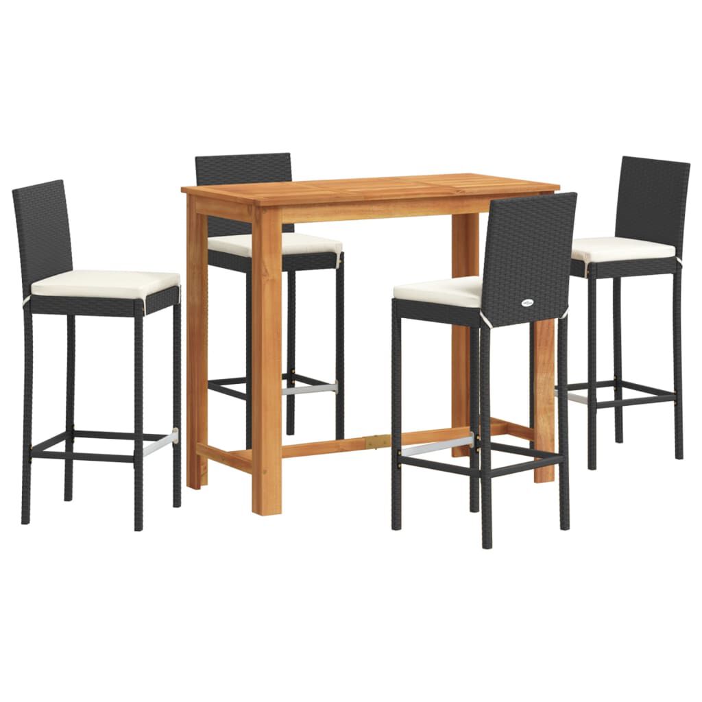 vidaXL 5 Piece Garden Bar Set Black Solid Wood Acacia and Poly Rattan