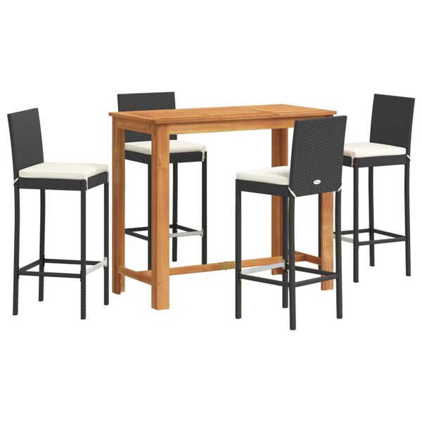 vidaXL 5 Piece Garden Bar Set Black Solid Wood Acacia and Poly Rattan