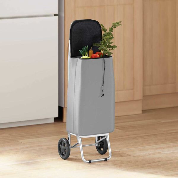 vidaXL Shopping Trolley Folding Grey 35 x 28 x 92 cm Oxford fabric