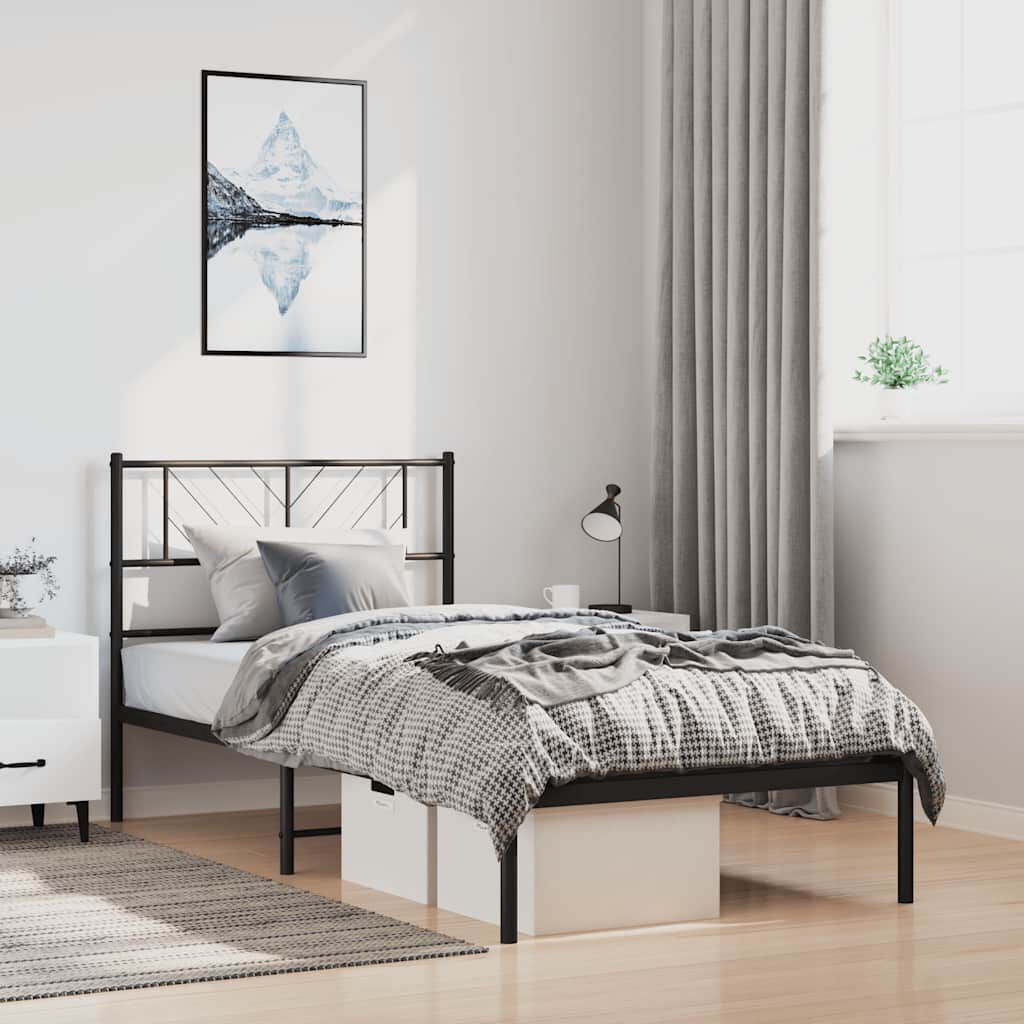 vidaXL Metal Bed Frame without Mattress with Headboard Black 100x190cm