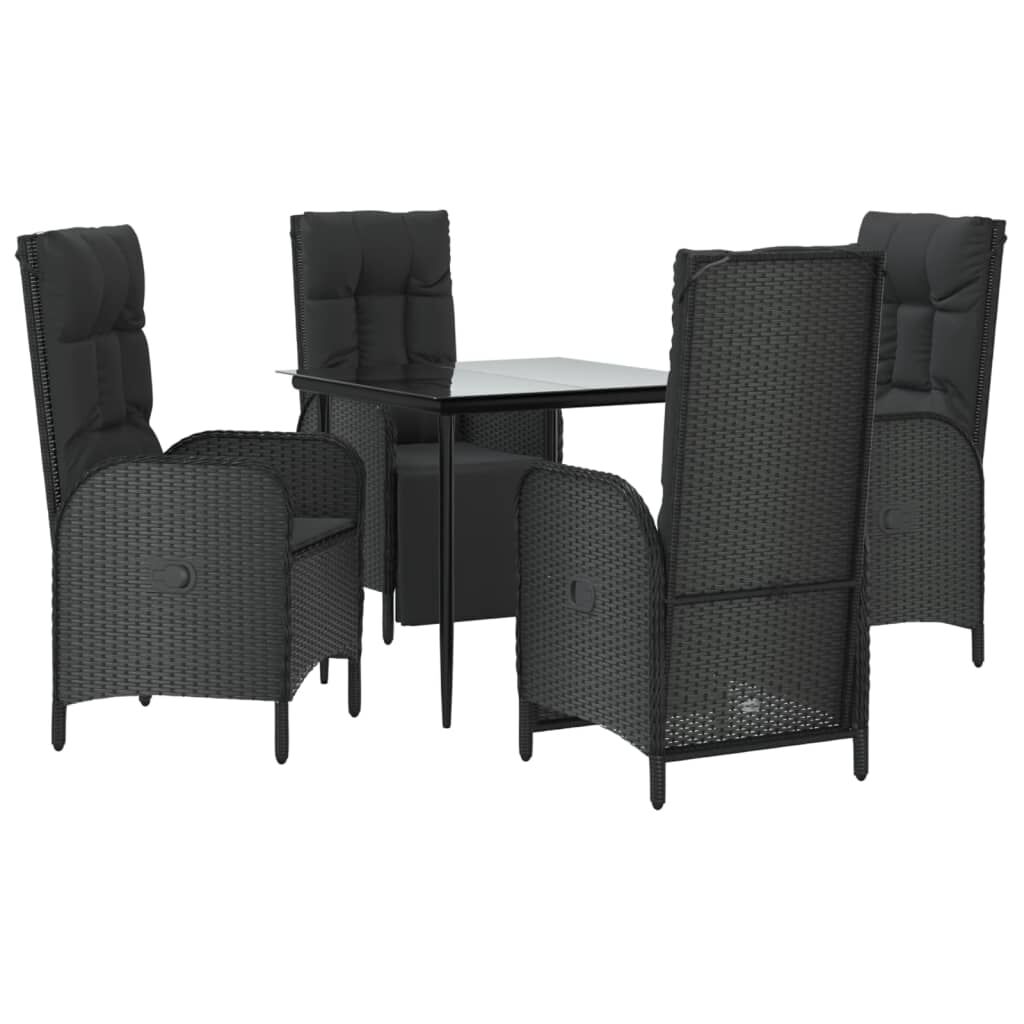 vidaXL 5 Piece Garden Dining Set with Cushions Black Poly Rattan