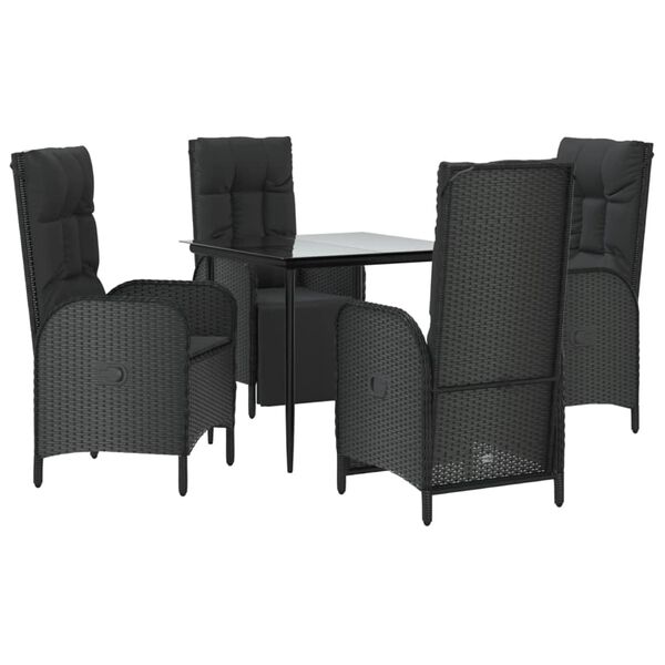 vidaXL 5 Piece Garden Dining Set with Cushions Black Poly Rattan