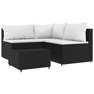 vidaXL 4 Piece Garden Lounge Set with Cushions Black Poly Rattan
