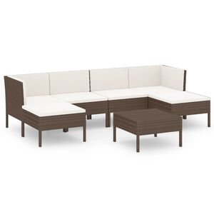 vidaXL 7 Piece Garden Lounge Set with Cushions Poly Rattan Brown