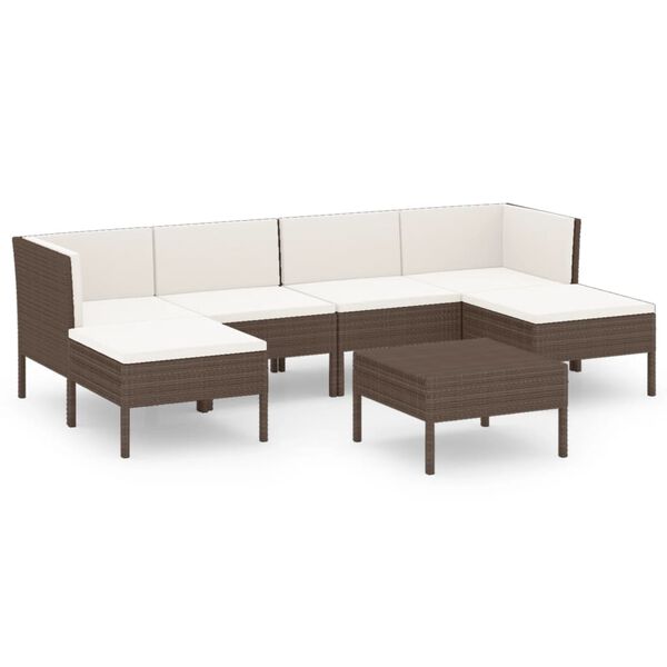 vidaXL 7 Piece Garden Lounge Set with Cushions Poly Rattan Brown