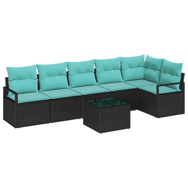 vidaXL Garden Sofa Set 7 pcs Black and Turquoise Poly Rattan