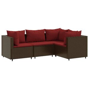 vidaXL 4 Piece Garden Lounge Set with Cushions Brown Poly Rattan