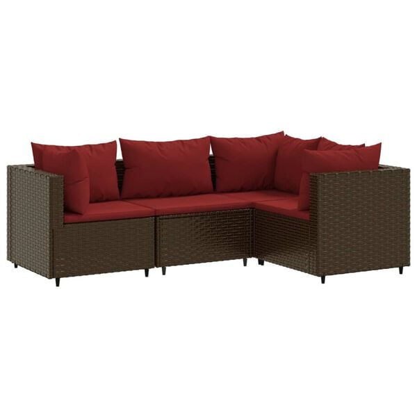 vidaXL 4 Piece Garden Lounge Set with Cushions Brown Poly Rattan