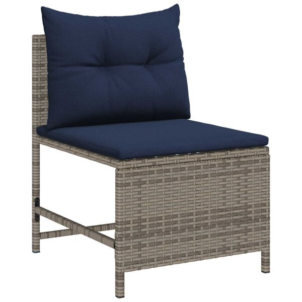 vidaXL Outdoor Sofa Set Grey and navy blue Rattan with metal frame