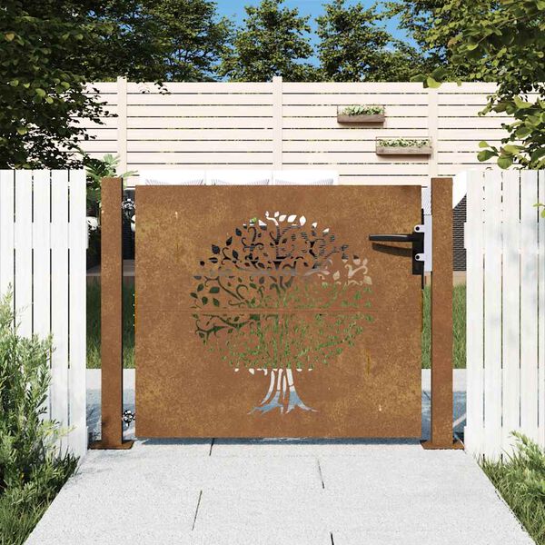 vidaXL Garden Gate 105x80 cm Corten Steel Tree Design