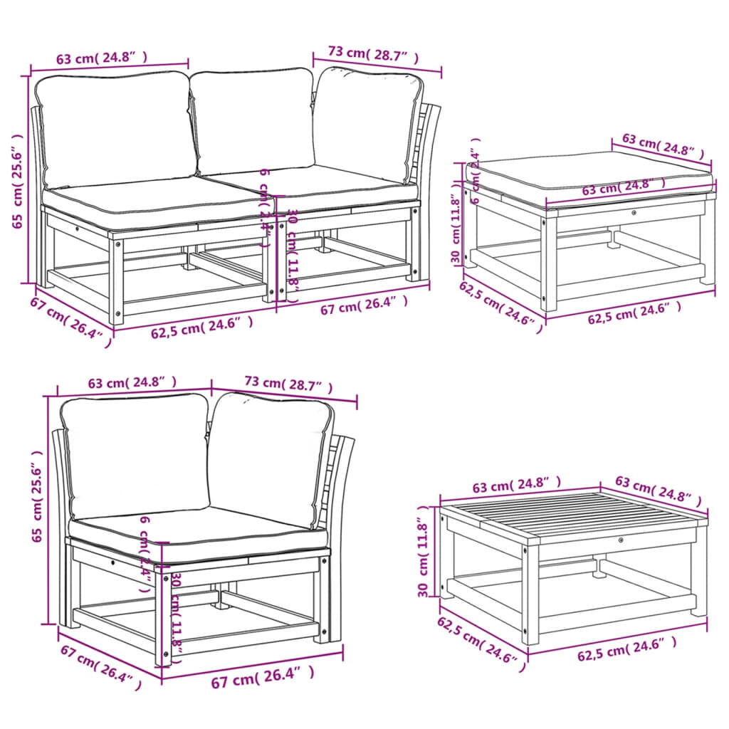 vidaXL 10 Piece Garden Lounge Set with Cushions Solid Wood Acacia