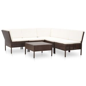 vidaXL 6 Piece Garden Lounge Set with Cushions Poly Rattan Brown