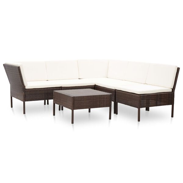 vidaXL 6 Piece Garden Lounge Set with Cushions Poly Rattan Brown