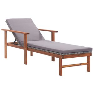 vidaXL Sun Lounger with Cushion Poly Rattan and Solid Acacia Wood Grey
