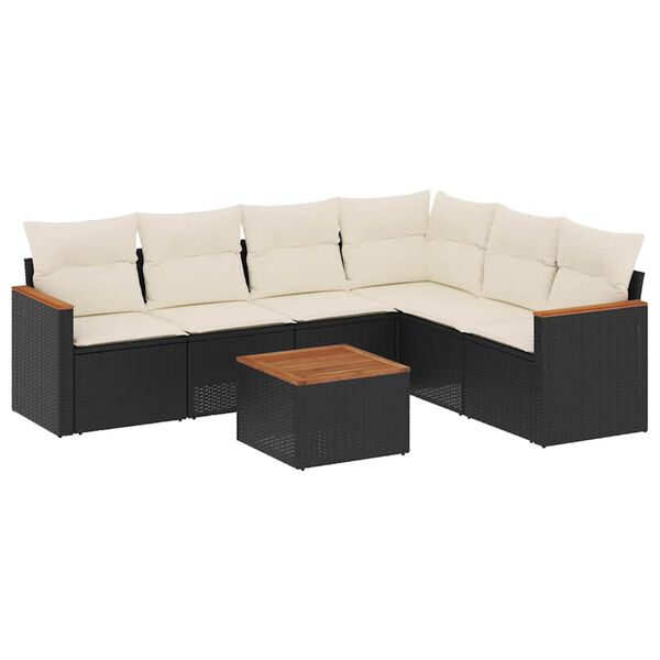 vidaXL 7 Piece Garden Sofa Set with Cushions Black Poly Rattan