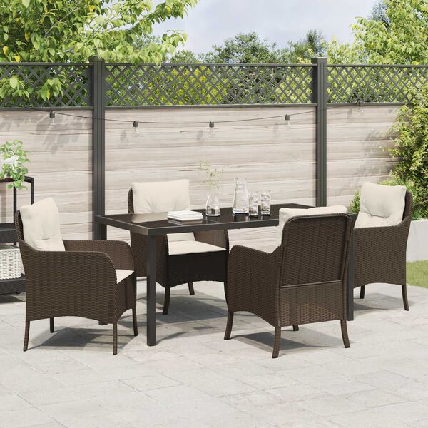 vidaXL Garden Dining Set with Cushion 5 pcs Brown Poly Rattan