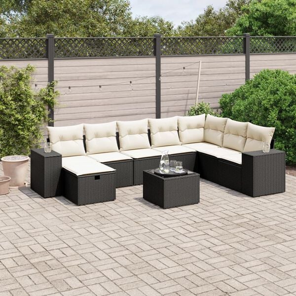 vidaXL 8 Piece Garden Sofa Set with Cushions Black Poly Rattan