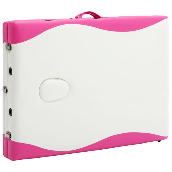vidaXL Foldable Massage Table 3 Zones Wood White and Pink