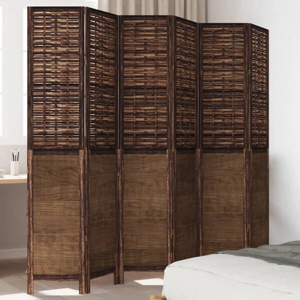 vidaXL Room Divider 6 Panels Dark Brown Solid Wood Paulownia