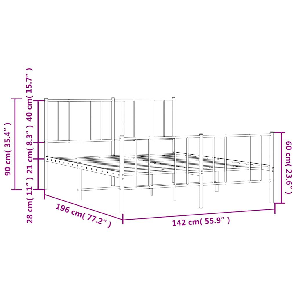 vidaXL Metal Bed Frame without Mattress with Footboard White 135x190cm
