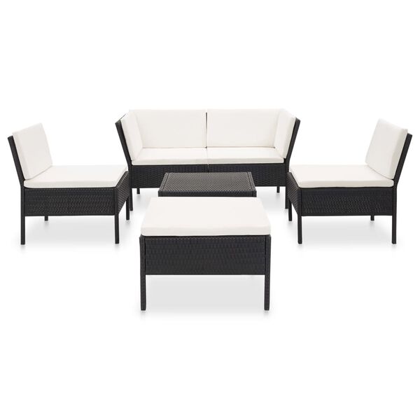 vidaXL 6 Piece Garden Lounge Set with Cushions Poly Rattan Black
