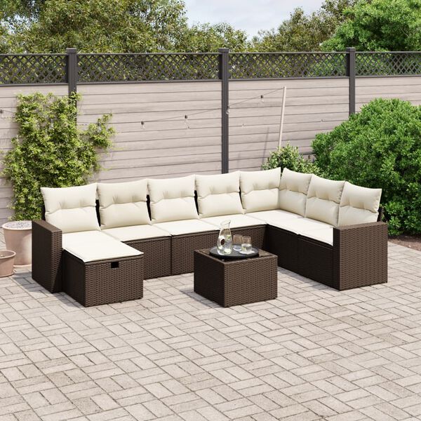 vidaXL 8 Piece Garden Sofa Set with Cushions Brown Poly Rattan