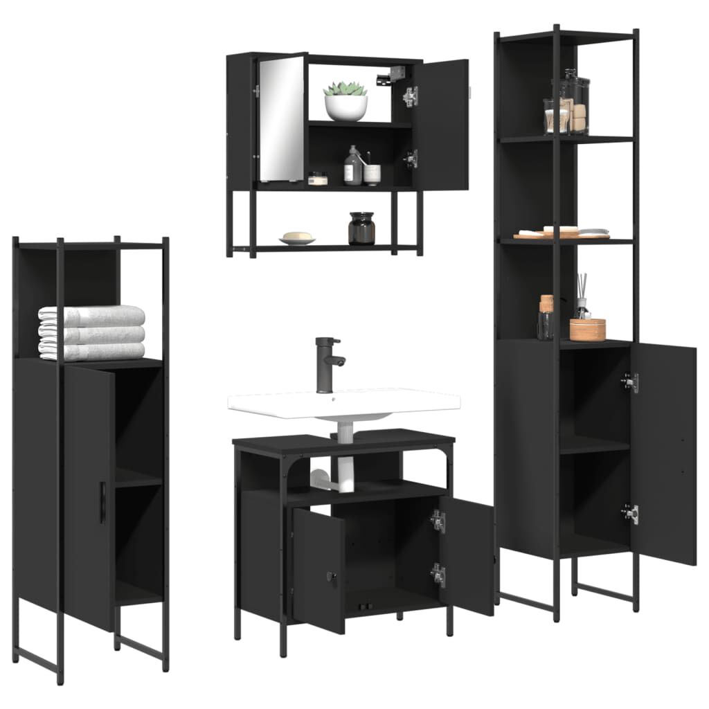 vidaXL 4 Piece Bathroom Furniture Set Black Engineered Wood