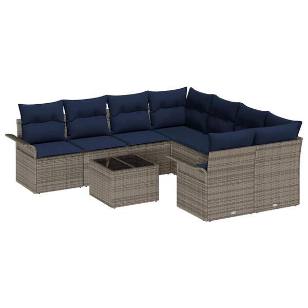 vidaXL Garden Sofa Set Manual 9 pcs Grey and Navy Blue Poly Rattan