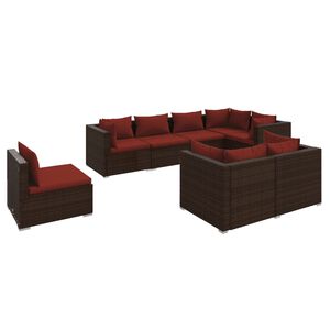 vidaXL 8 Piece Garden Lounge Set with Cushions Poly Rattan Brown