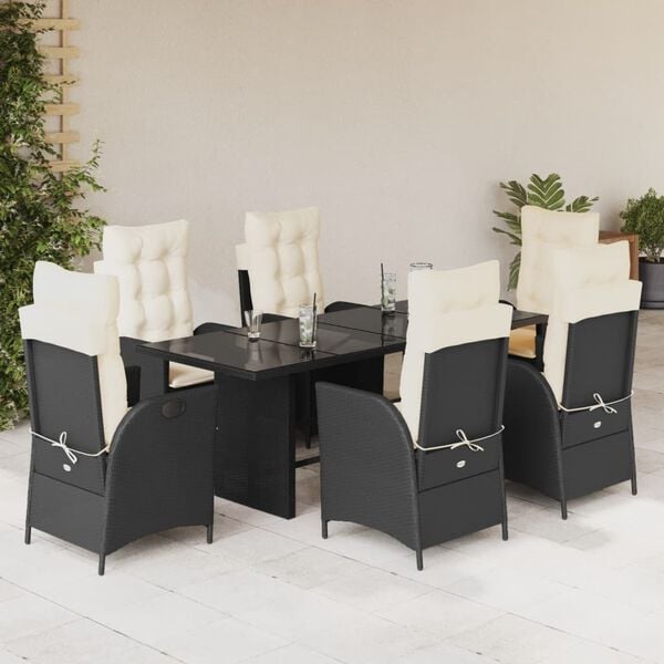 vidaXL 9 Piece Garden Dining Set with Cushions Brown Poly Rattan