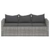 vidaXL 3-Seater Garden Sofa with Cushions Grey Poly Rattan
