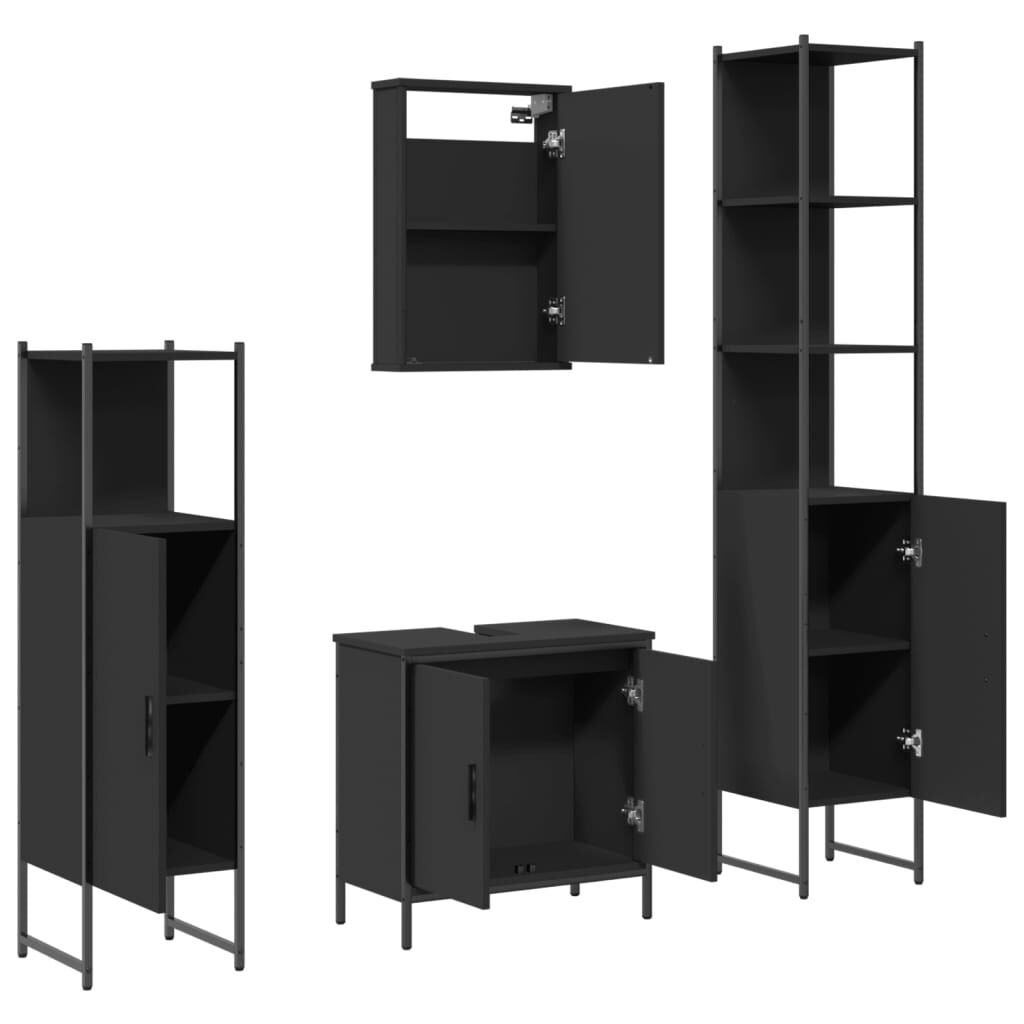 vidaXL 4 Piece Bathroom Furniture Set Black Engineered Wood