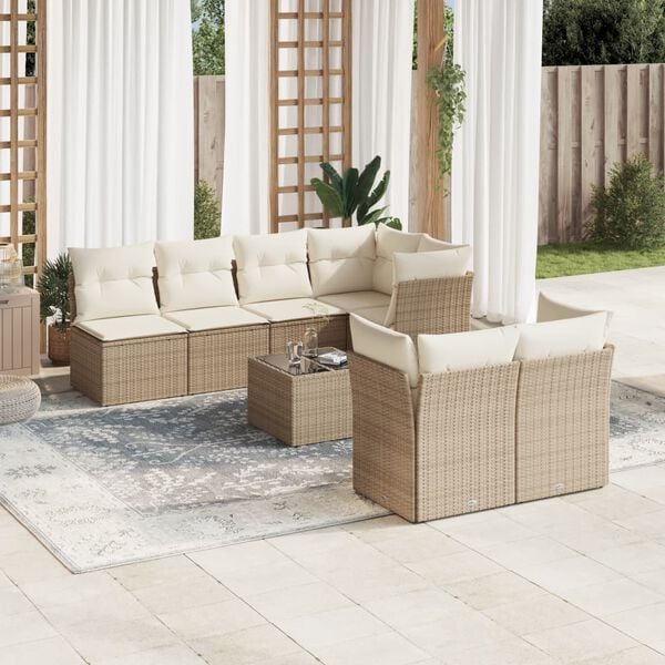vidaXL 8 Piece Garden Sofa Set with Cushions Beige Poly Rattan