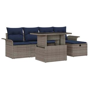 vidaXL Garden Sofa Set with Cushion 6 pcs Grey Poly rattan