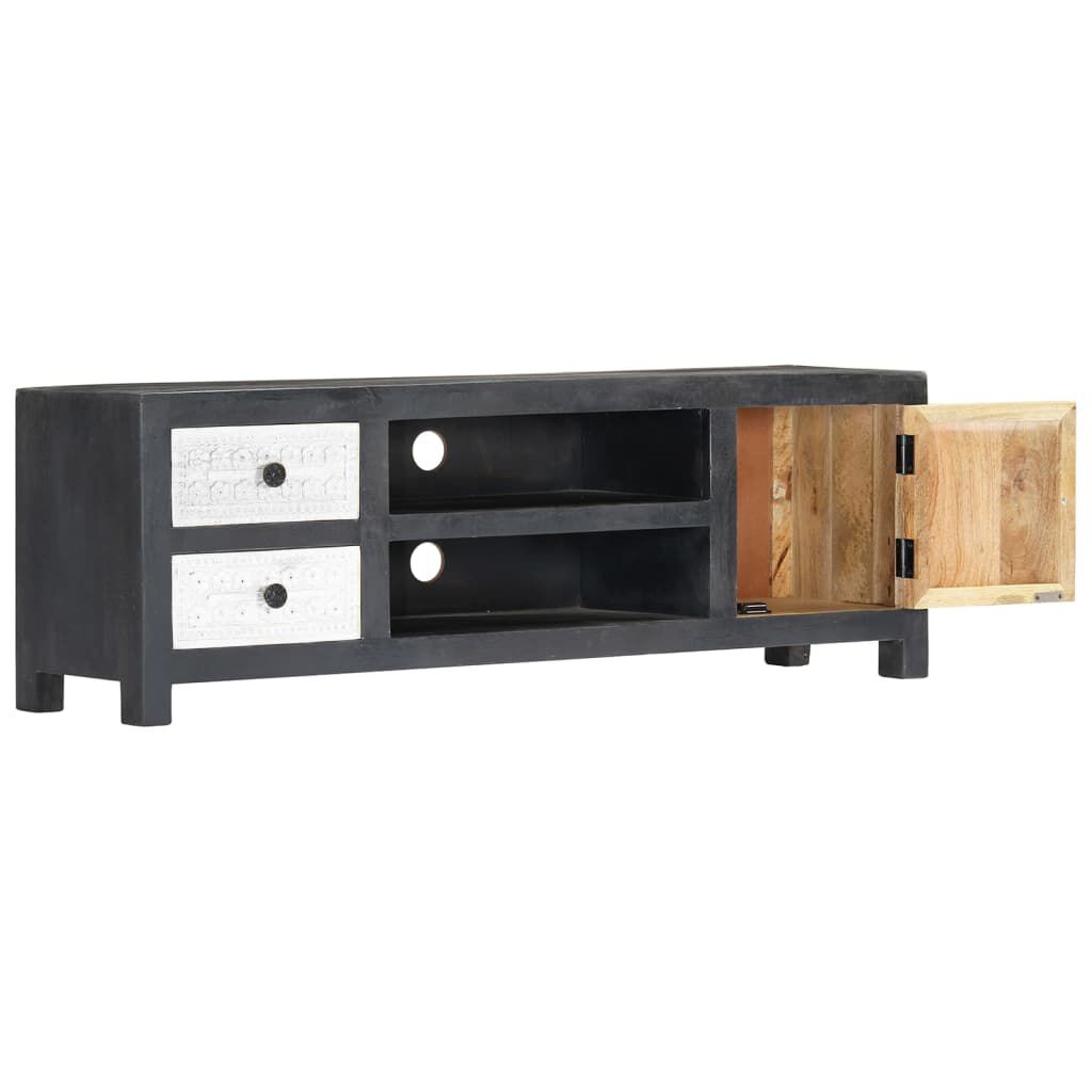 vidaXL Hand Carved TV Cabinet Grey&White 120x30x40 cm Solid Wood Mango