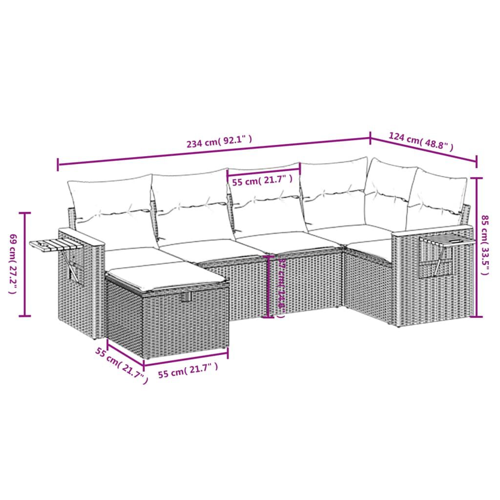vidaXL 7 Piece Garden Sofa Set with Cushions Black Poly Rattan
