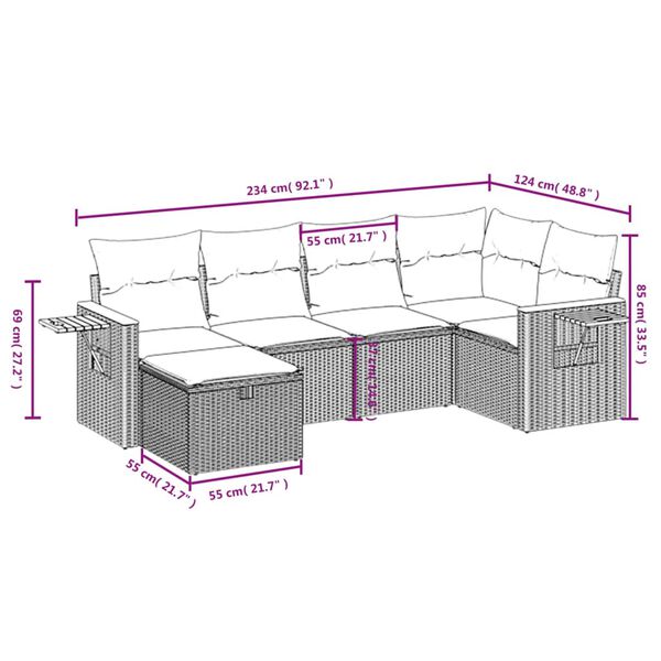 vidaXL 7 Piece Garden Sofa Set with Cushions Black Poly Rattan