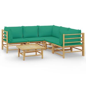 vidaXL 6 Piece Garden Lounge Set with Green Cushions Bamboo