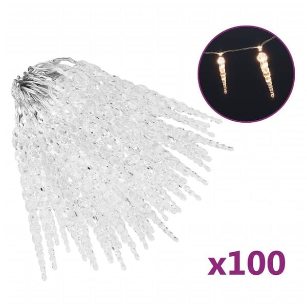 vidaXL Christmas Icicle Lights 100pcs Warm White Acrylic