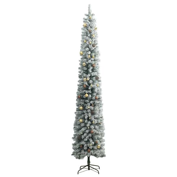 vidaXL Slim Christmas Tree 300 LEDs & Ball Set & Flocked Snow 270 cm
