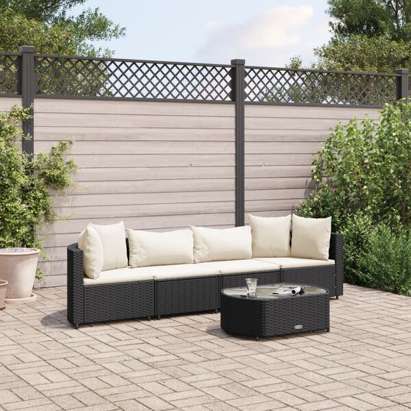 vidaXL 5 Piece Garden Sofa Set with Cushions Black Poly Rattan